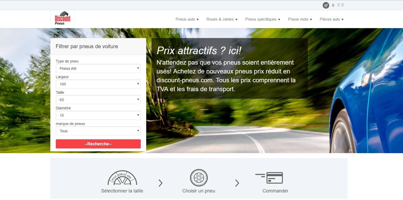 Page d'accueil du site Discountpneus.com