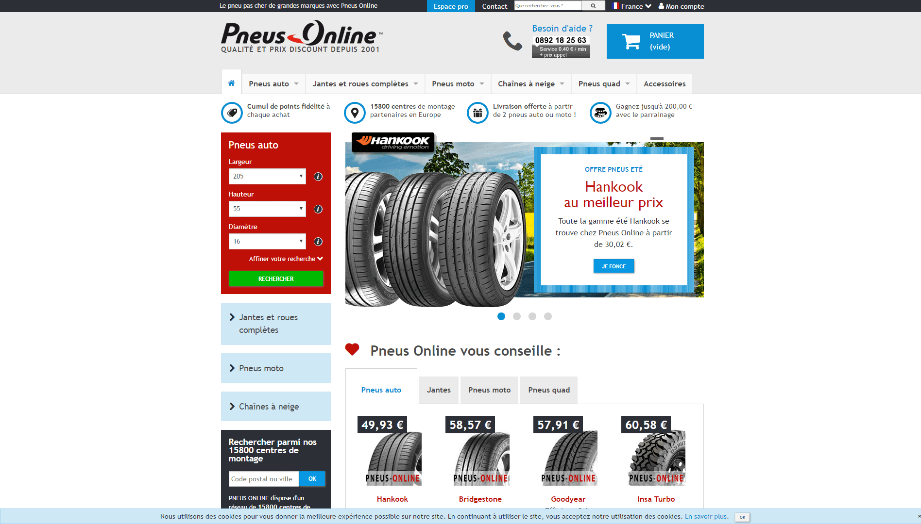 Page d'accueil du site pneus-online.fr