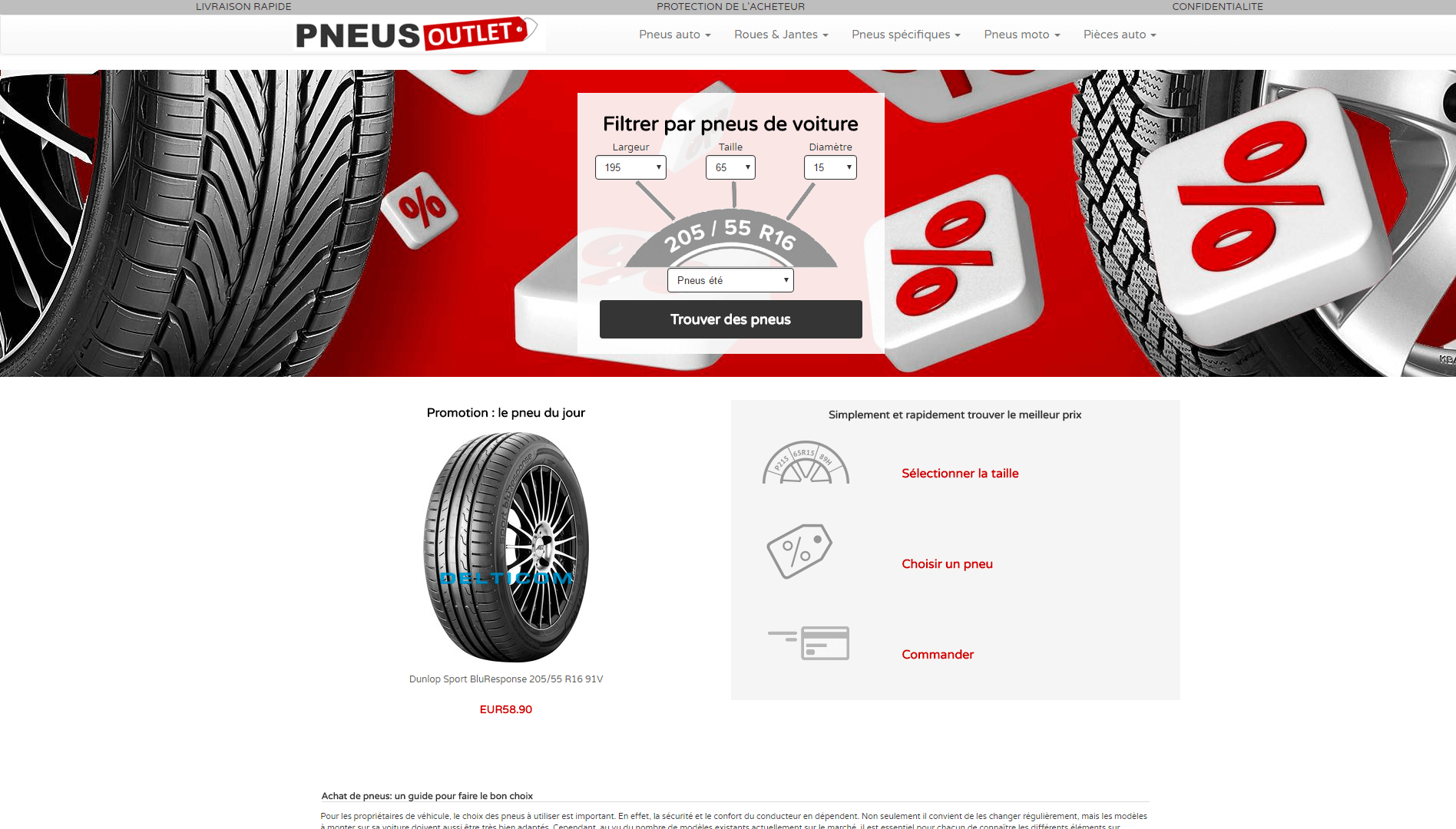 Page d'accueil du site pneus-outlet.fr