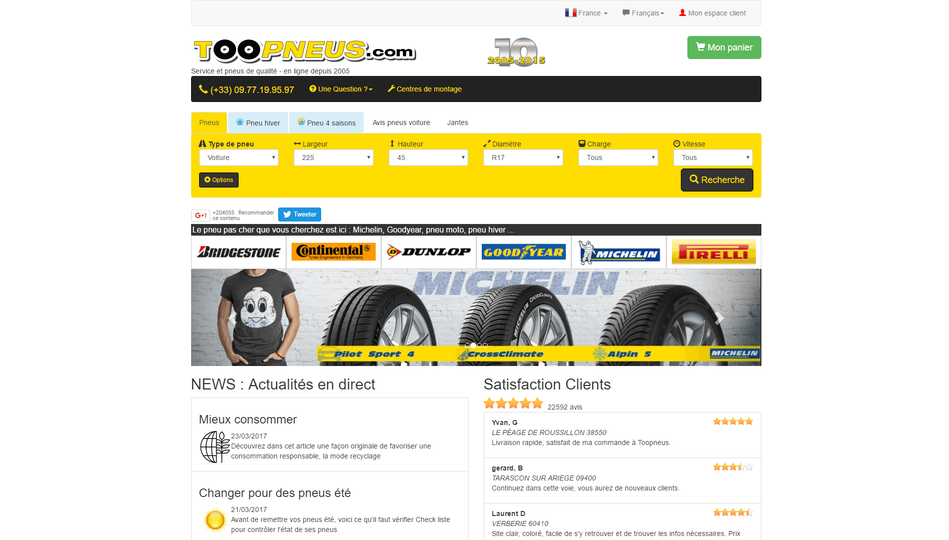 Page d'accueil du site toopneus.fr